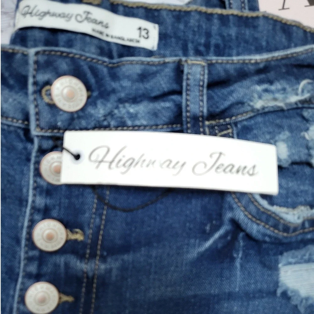 Highway Jeans Womens Distressed Flare Jeans Button Fly Raw Hem Blue 13 9055F11MM - Picture 6 of 6